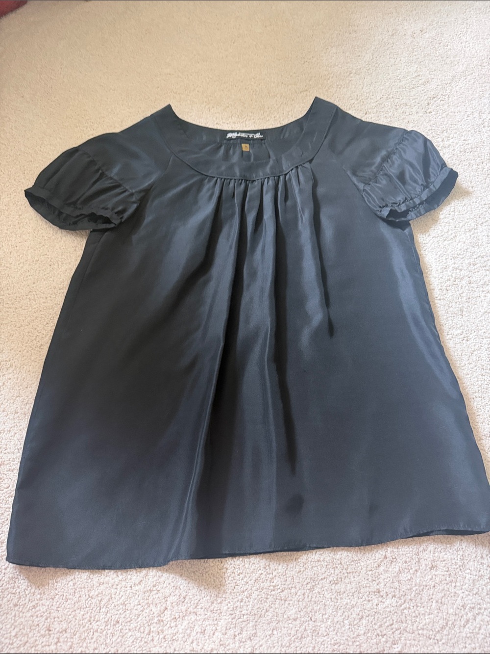 Madewell Black Pleated Short-Sleeve Silk-Blend Blouse